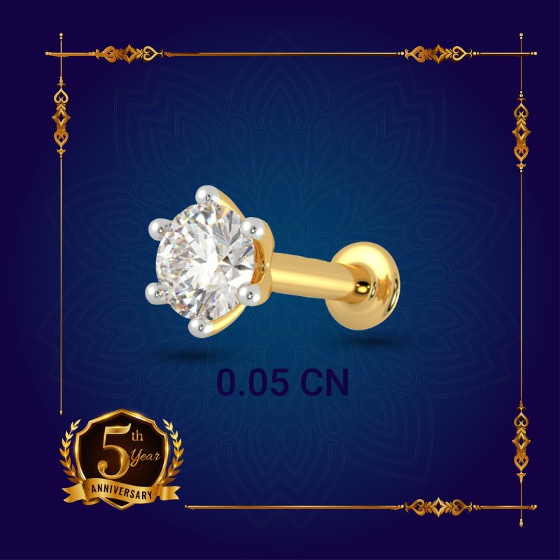 Diamond cut Nose Pin 1 Stone -0.05CT